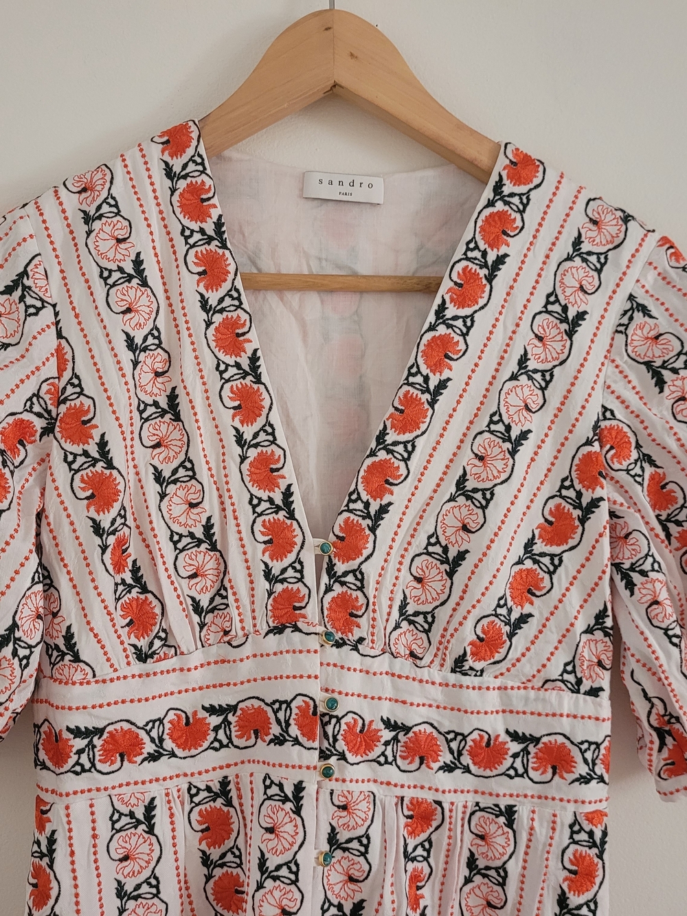 Sandro Embroided Cream Midi Wrap Dress - Picture 6 of 10
